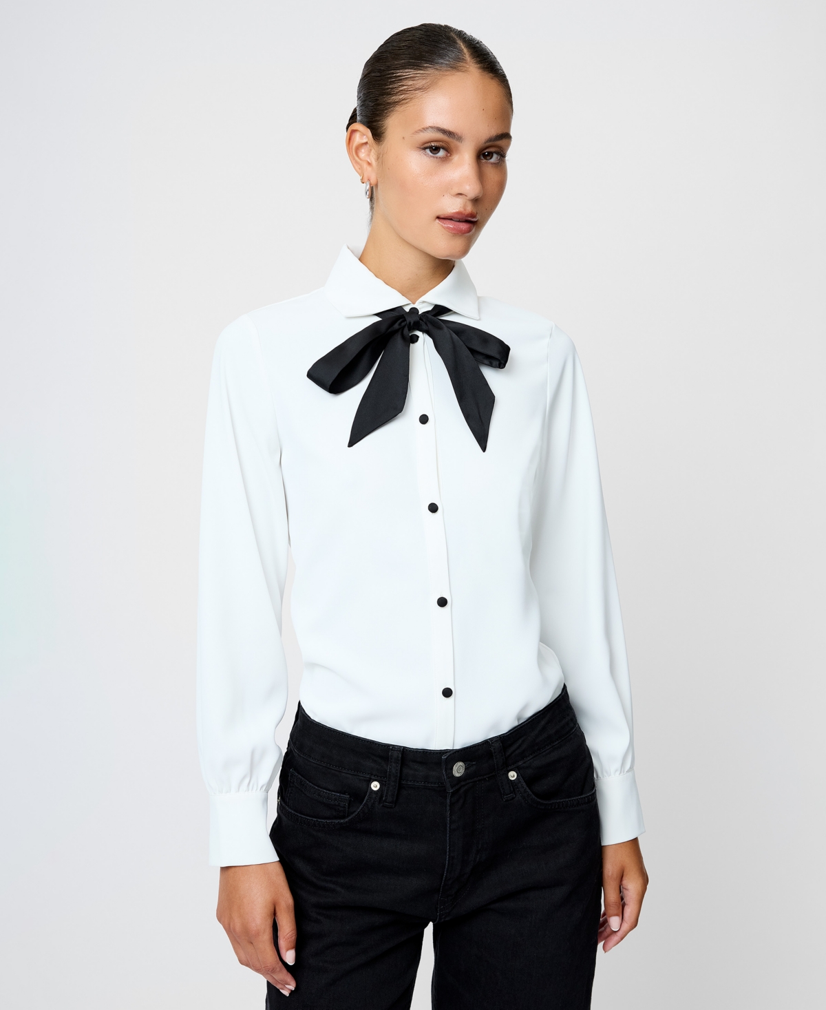 French Connection Quinn Satin Bow Crepe Shirt In White