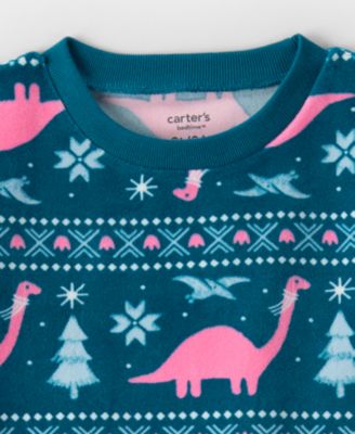 Girls' Toddler 2T-5T Dinosaur Print Snug Fit Long-Sleeve Top and Pants, 2-Piece Pajama Set