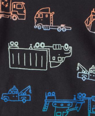 Boys' Toddler Truck Loose Fit Long-Sleeve Top and Pants, 4-Piece Pajama Set