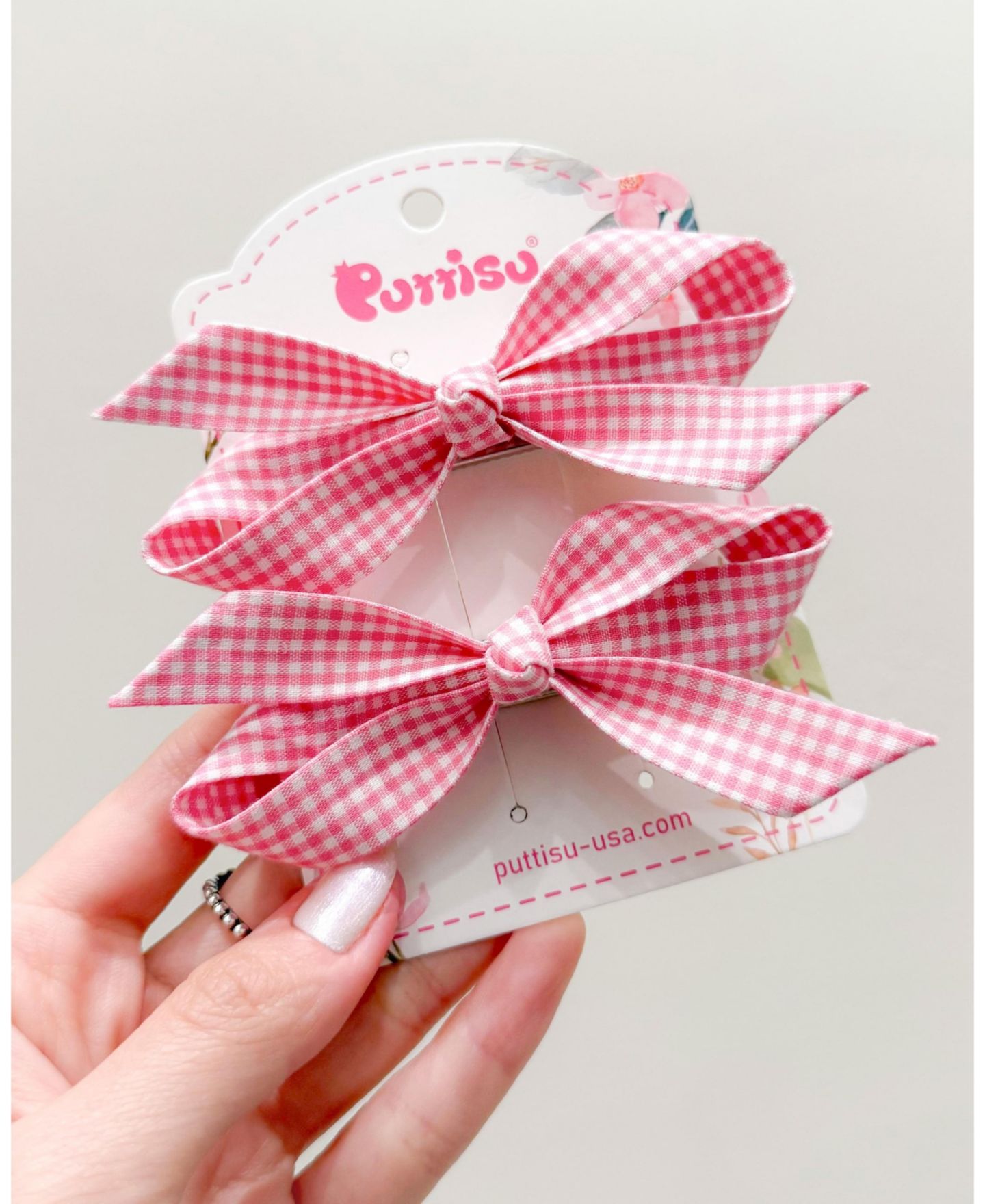 Аксессуары для волос Puttisu 2pc Bow Clip Set для девочек, цвет: Розовый в мелкую клетку — фото 4