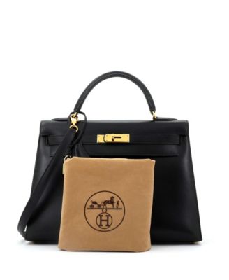 Kelly 32 Handbag Black Box Calf with Gold Hardware