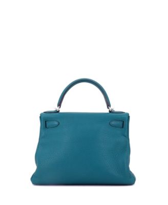  Kelly 28 Handbag Blue Clemence with Palladium Hardware