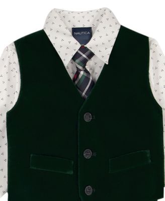 Baby Boys' Green Velvet Duo Vest, 4-Piece Set