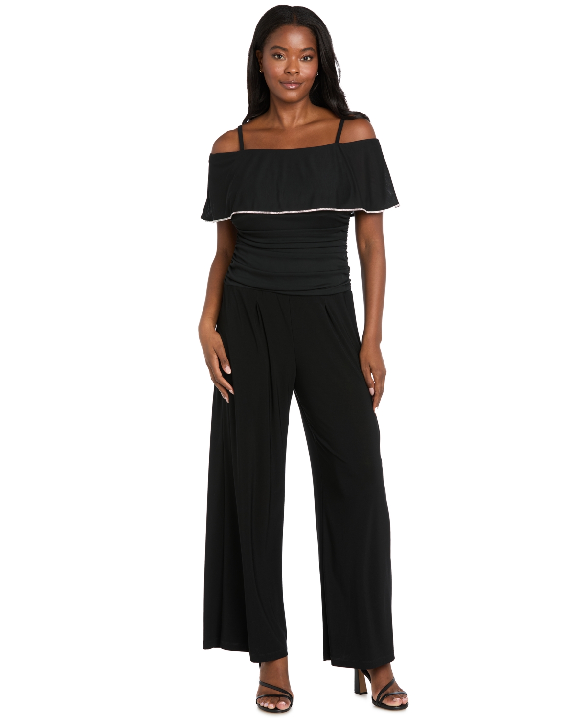 R & M Richards Women's Ruched Trim Detail Jumpsuit In Black