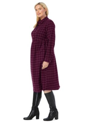 Plus Size Plaid Flannel A-Line Shirtdress