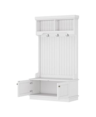 Streamdale Hall Tree Entryway Shoe Bench Coat Rack Hooks - White