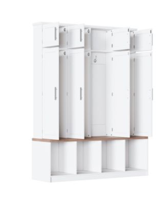 Farmhouse Hall Tree Bench, Hidden Hooks, Shoe Cabinet