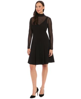 London Times - Women's Mock Neck Long-Sleeve Dress