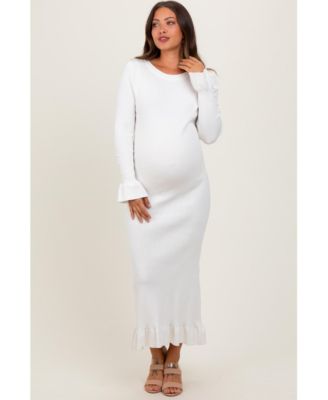 Maternity Ivory Ribbed Knit Bow Back Maxi Dress