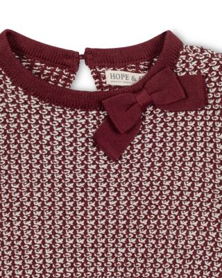 Little Girls Organic Long Sleeve Bow Detail Intarsia Sweater Dress