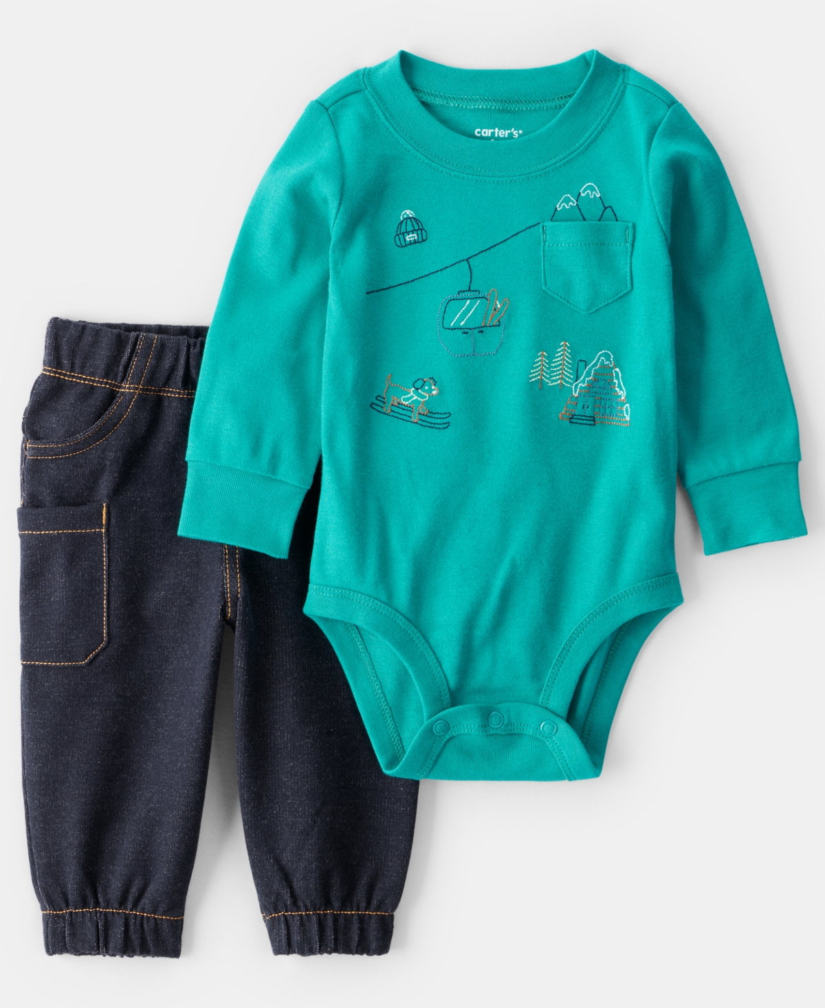 Carter's Baby Boys 2-piece Skiing Print Long-sleeve Bodysuit And Joggers Set In Multi