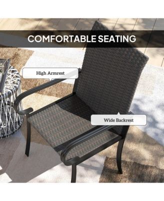 Set of 4 Outdoor Wicker Dining Chairs with Armrests,