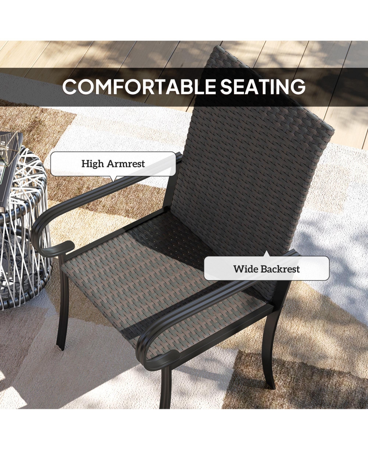 Outsunny Set of Outdoor Wicker Dining Chairs with Armrests