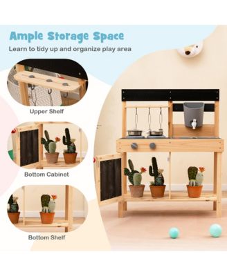 Mud Kitchen Playset Outdoor Kids Pretend Play Kitchen w/2 Removable Sinks Faucet