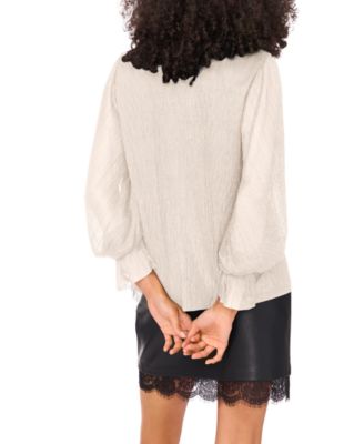 Women's Metallic V-Neck Sheer-Sleeve Top