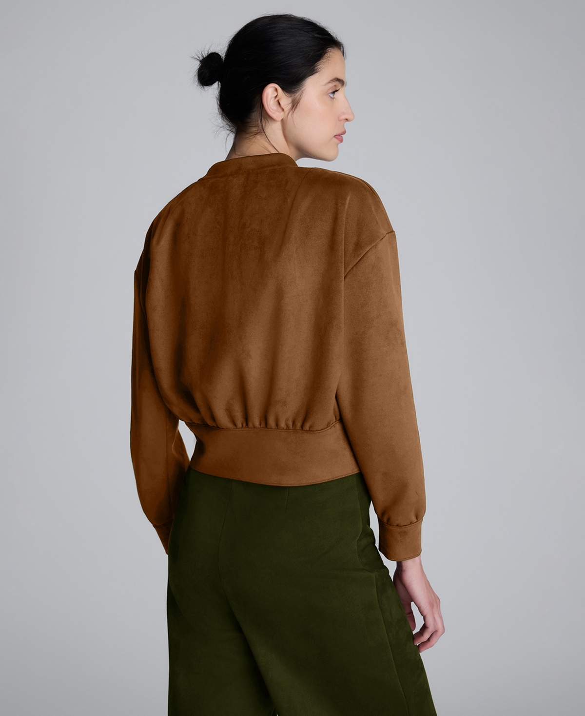 Kenneth Cole Sueded Scuba Knit V-neck Top In Brown