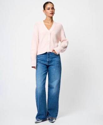 Women's Babysoft Knit V-Neck Embellished Bow Cardigan Sweater