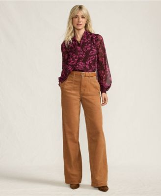 Women's Corduroy High Rise Wide Leg Top Stitch Trousers