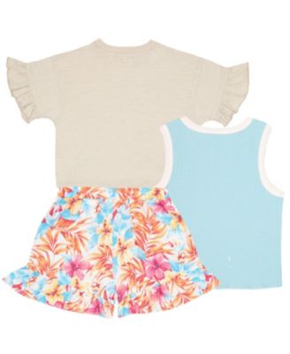 Girls 3 Piece Grpahic T-Shirt, Tank Top and Shorts Summer Set