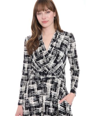 Women's Printed Long-Sleeve Midi Dress