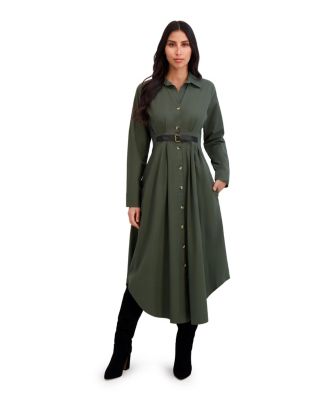 Women's Collar Front Belted Shirt Dress