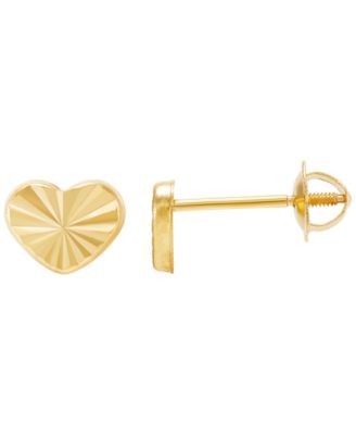 Kids Polished Heart Button Stud Earrings in 10k Yellow Gold