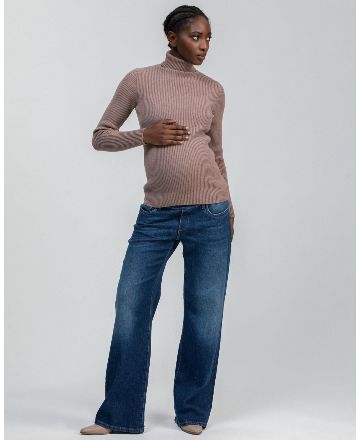 Pietro Brunelli Maternity Wide-Leg Dad Jeans w/ Stretchy High-Rise Belly Band