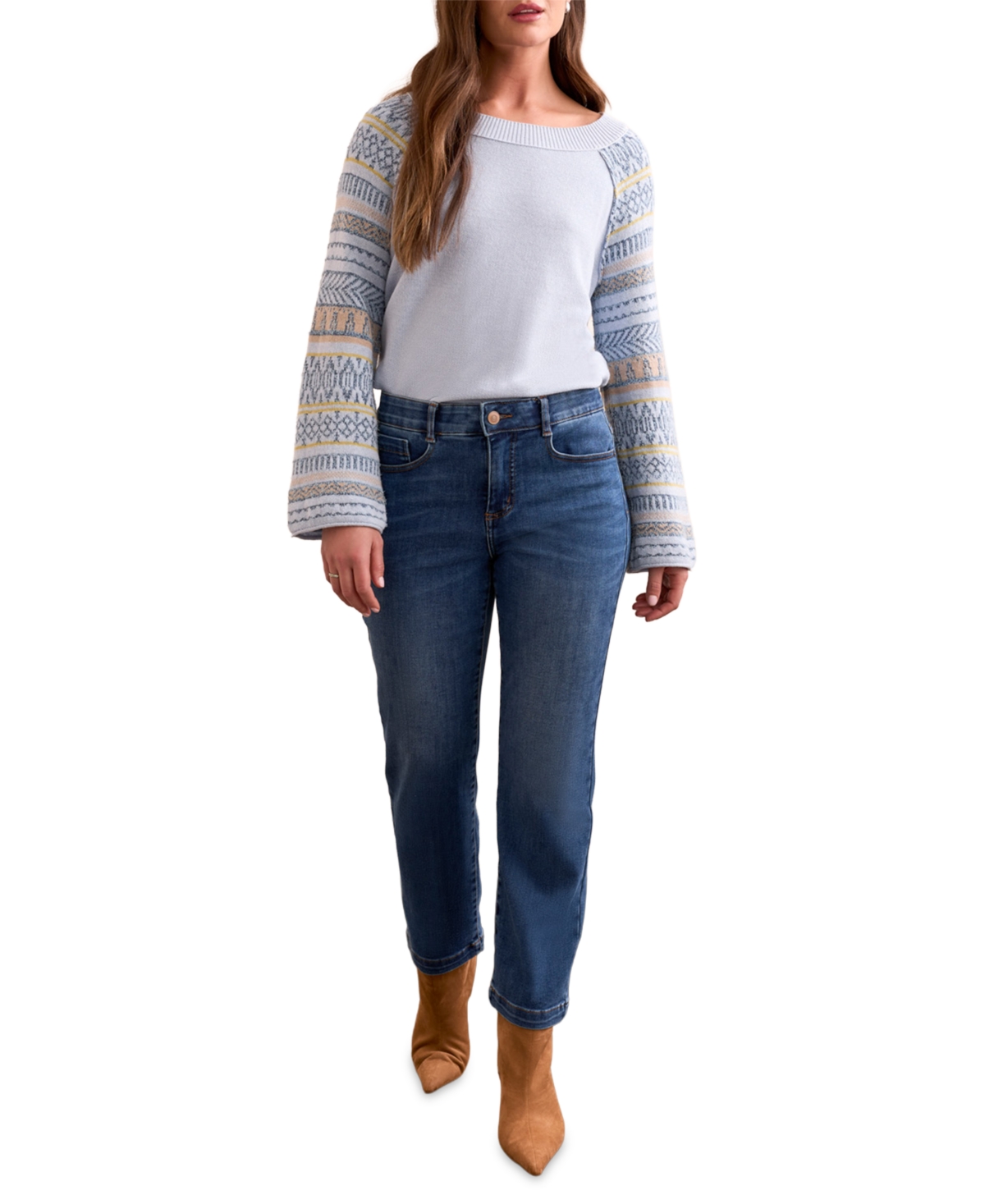 Tribal Women's Audrey Boundless Stretch Denim Straight Leg Crop Jeans In Blue