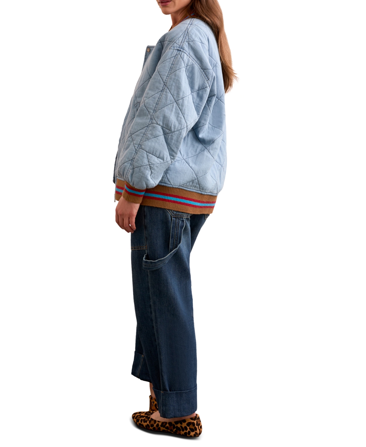 Tribal Women's Blue Thread Oversized Cotton Quilted Bomber Jacket In Blue