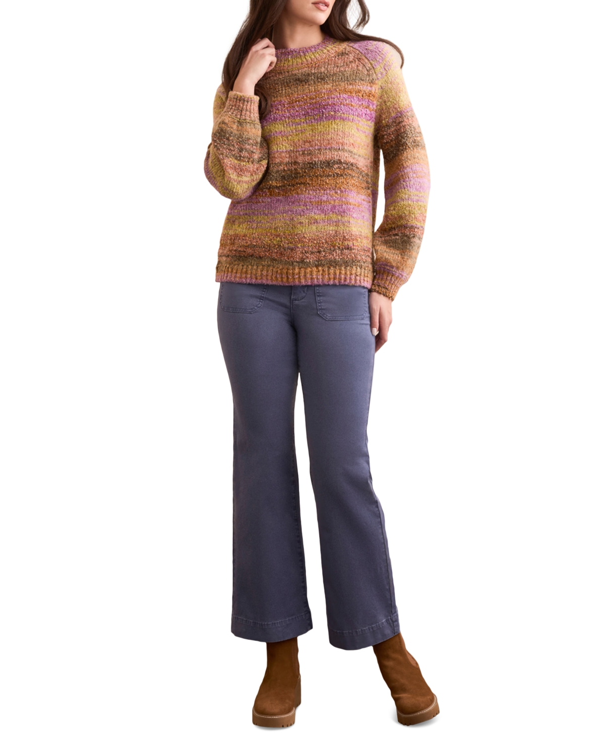 Tribal Women's Boucle Yarn Mock Neck Puff Sleeve Sweater In Multi