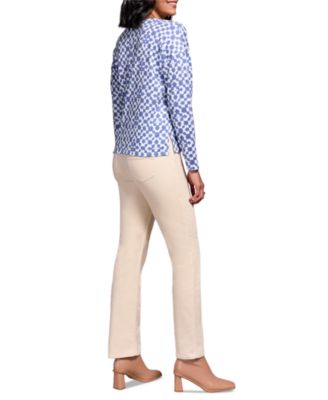 Women's Fuzzy Soft V Neck Combo Print Knit Top