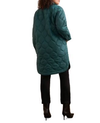 Women's Long Quilted Button-Up Jacket With Pockets