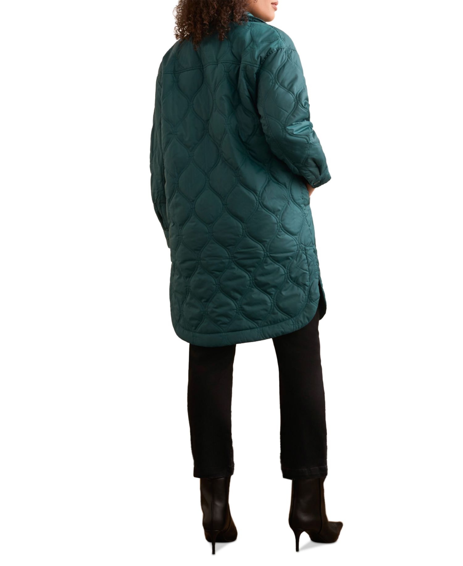 Women's Long Quilted Button-Up Jacket With Pockets