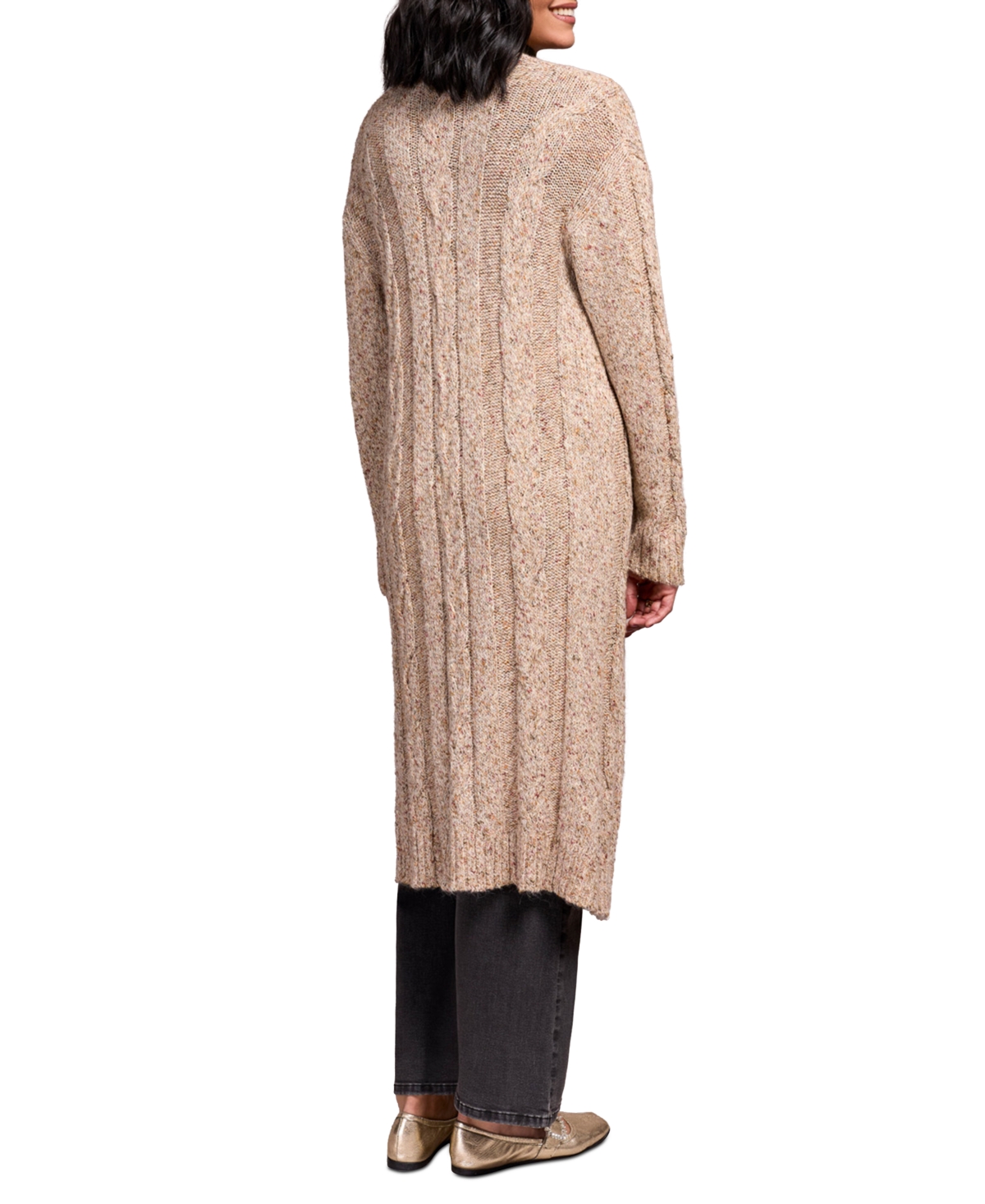 Tribal Women's Textured Multicolor Long Cardigan Sweater In Brown