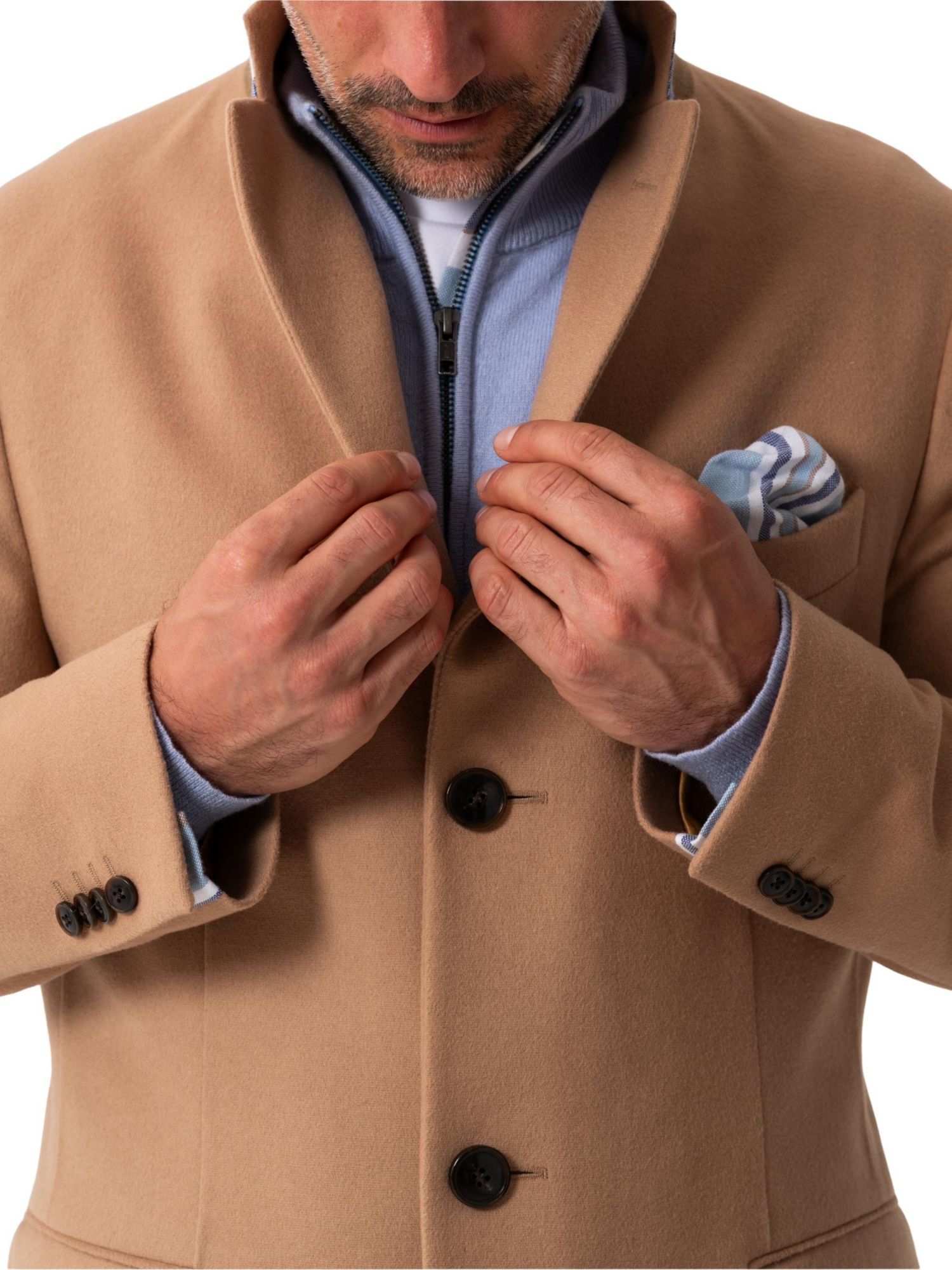 Men's Long Sleeve Wool Collared Coat