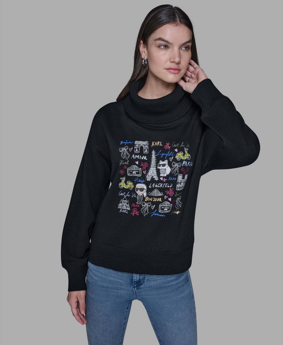 Karl Lagerfeld Paris Women's Turtleneck Printed Sweater