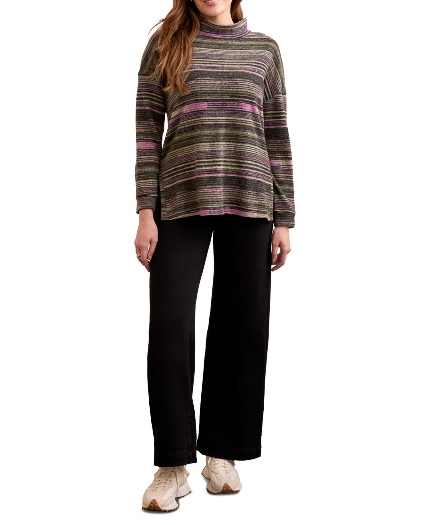Women's Striped Mock Neck Long Sleeve Top