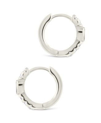 Sterling Silver Heart Cut Bezel Set Huggie Hoop Earrings