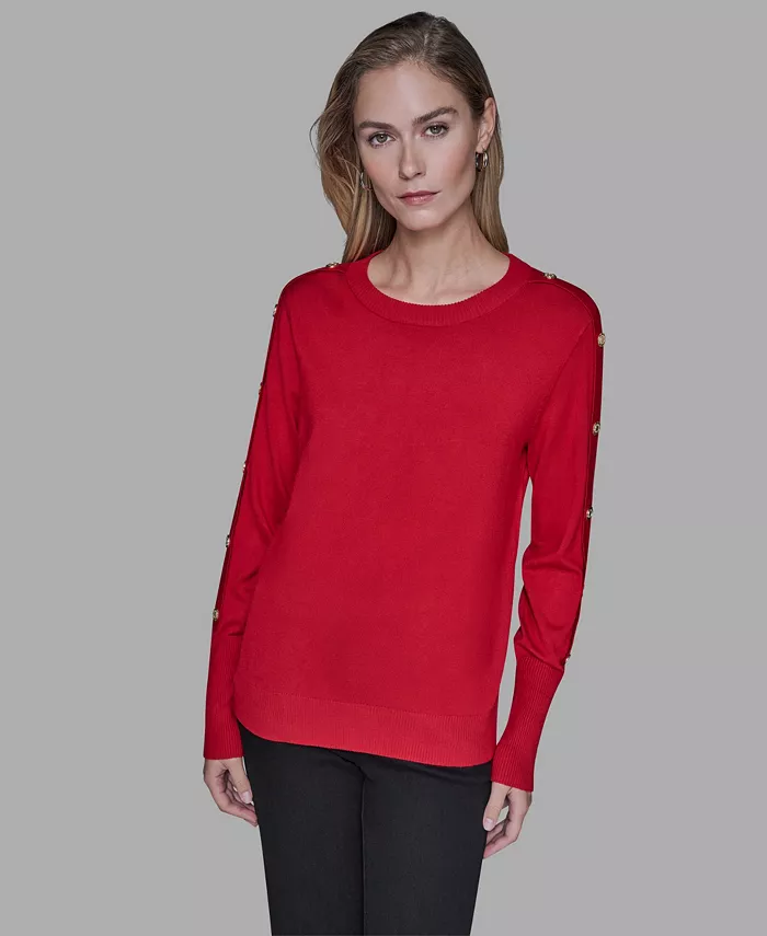 Women’s Black Button-Detail Crewneck Sweater