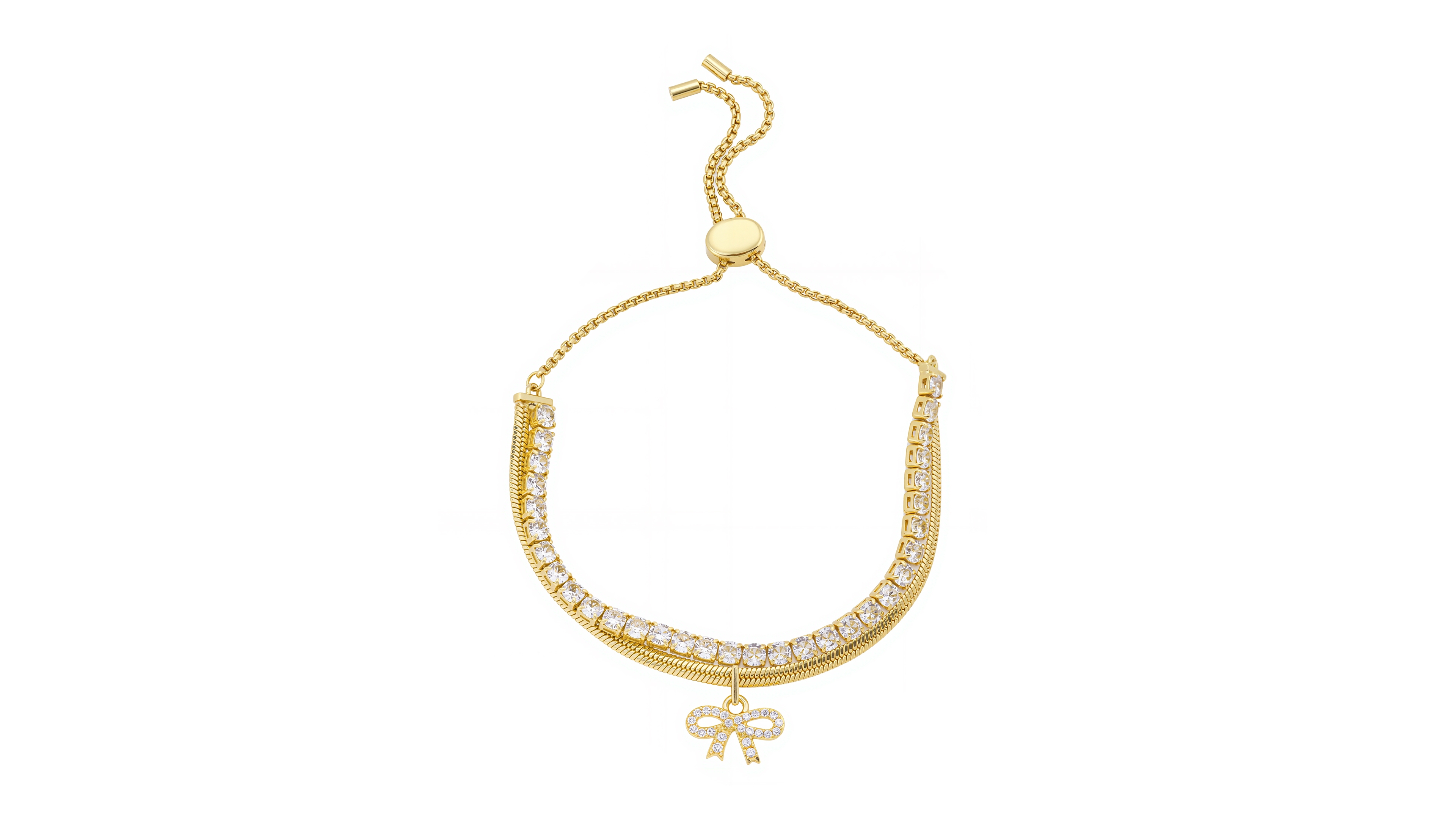 Unwritten Cubic Zirconia Bow Adjustable Bolo Bracelet