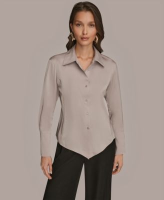 Petite Long-Sleeve Pointy Hem Blouse