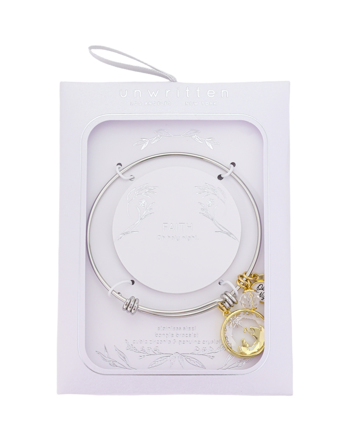 Unwritten Crystal "oh Holy Night" Pendant Bangle Bracelet In Gold