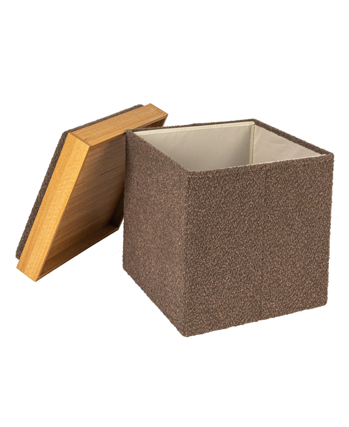 Household Essentials Versatile Boucle Ottoman with Hidden Storage, Brown