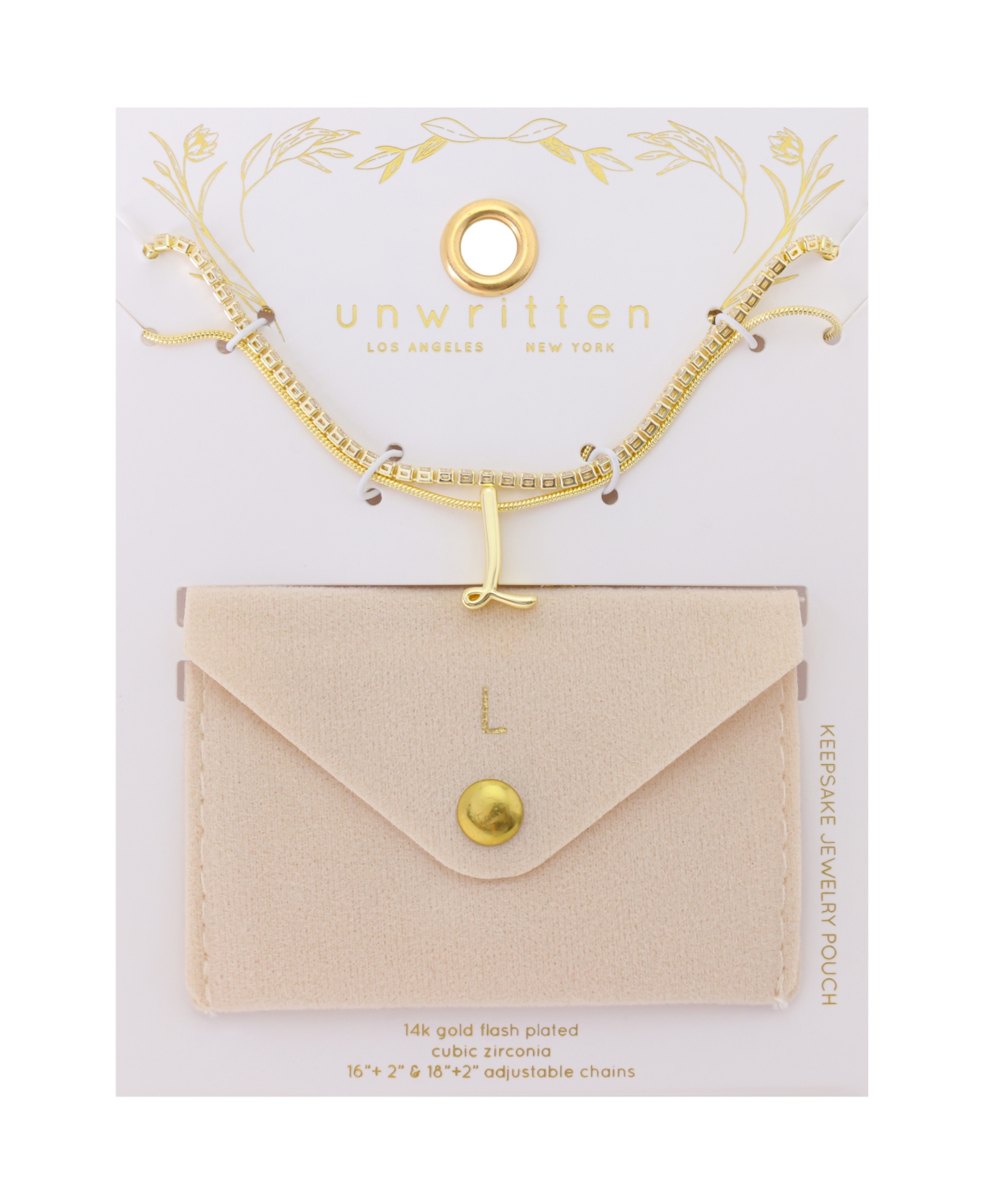 Unwritten Letter "a" Initial Snake Chain Cubic Zirconia Chain Necklace With Extender 2pcs Set In Gold
