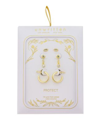 Cubic Zirconia Evil Eye Post Stud, Sapphire With Clear Cubic Zirconia Drop Cubic Zirconia Post Hoop 3 Pairs Ear Set