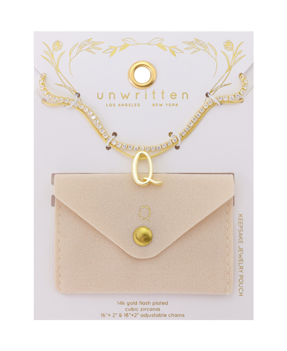 Unwritten Letter "a" Initial Snake Chain Cubic Zirconia Chain Necklace With Extender 2pcs Set In Gold