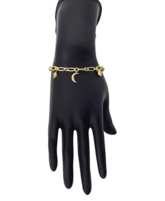 Cubic Zirconia Star, Moon And Cubic Zirconia Star Link Chain Labradorite Stone Stretch Bracelet