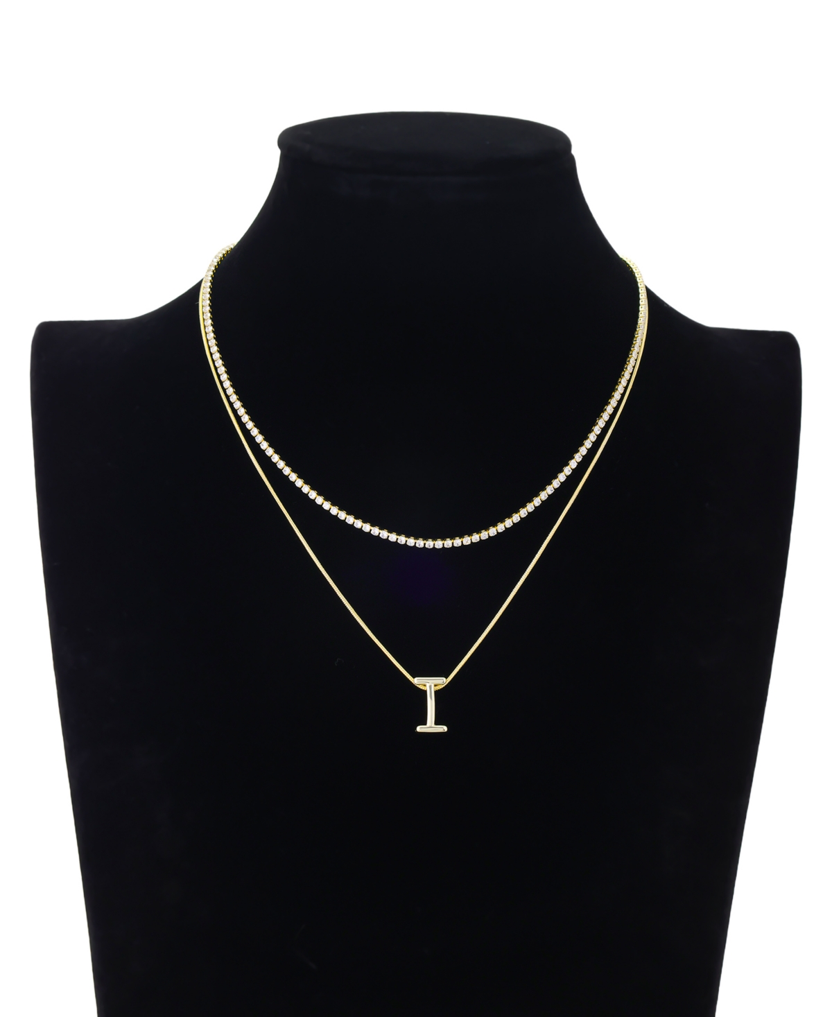 Unwritten Letter "a" Initial Snake Chain Cubic Zirconia Chain Necklace With Extender 2pcs Set In Gold