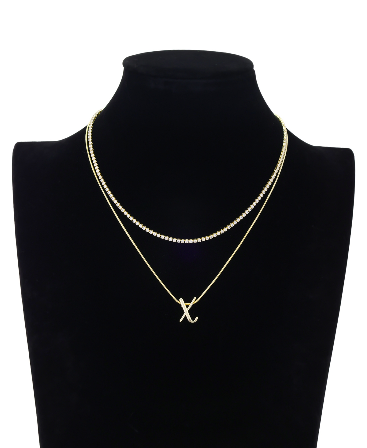 Unwritten Letter "a" Initial Snake Chain Cubic Zirconia Chain Necklace With Extender 2pcs Set In Gold