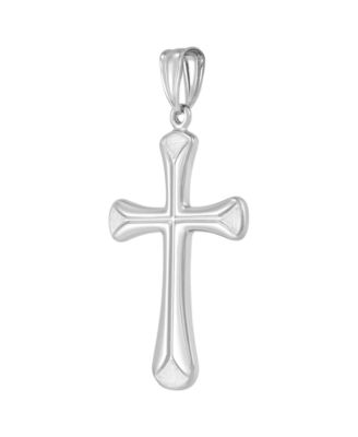 Cross with Satin Edges Pendant in 14k White Gold